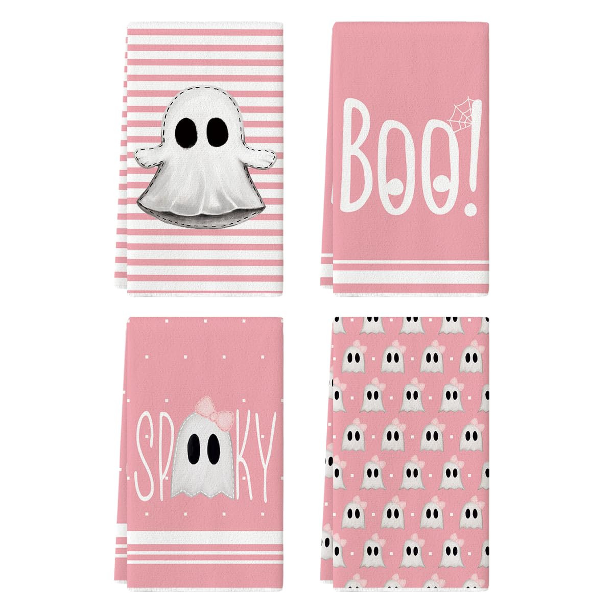 Artoid Mode Pink Stripes Ghost Boo Spooky Halloween Kitchen Towels Dish Towels, 18x26 Inch Bow Kn... | Amazon (US)