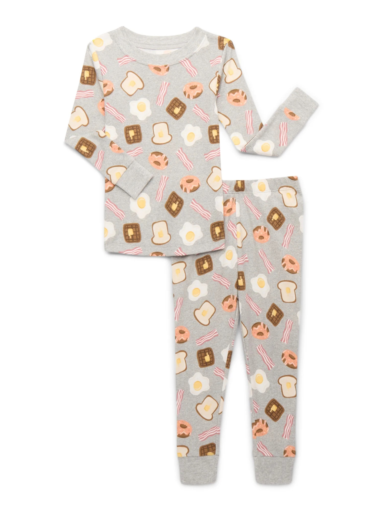 Wonder Nation Toddler Cotton Long Sleeve Sleep Tee and Pants Pajama Set, 2-Piece, Sizes 12M-5T | Walmart (US)