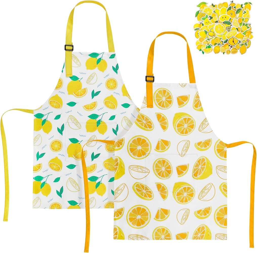 2 Pack Lemon Kids Aprons, Kids Aprons with 50pcs Lemon Stickers, Adjustable Lemonade Apron for Boys and Girls | Amazon (US)