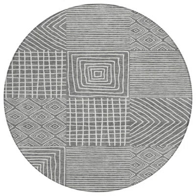 HomeRoots 8' Charcoal Round Geometric Washable Indoor Outdoor Area Rug | Wayfair North America