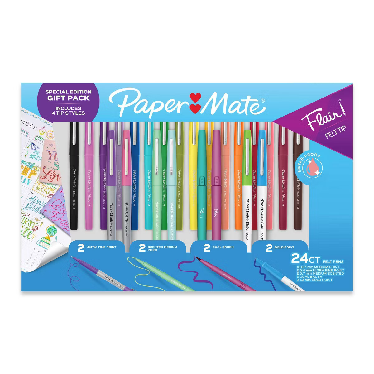 Paper Mate Flair 24pk Felt Tip Pens 4 Tips Styles Multicolored Gift Pack | Target