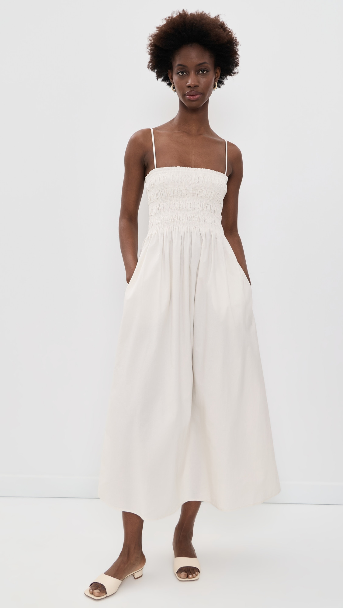 Pistola Bianca Shirred Bodice Dress Soft White S | Shopbop