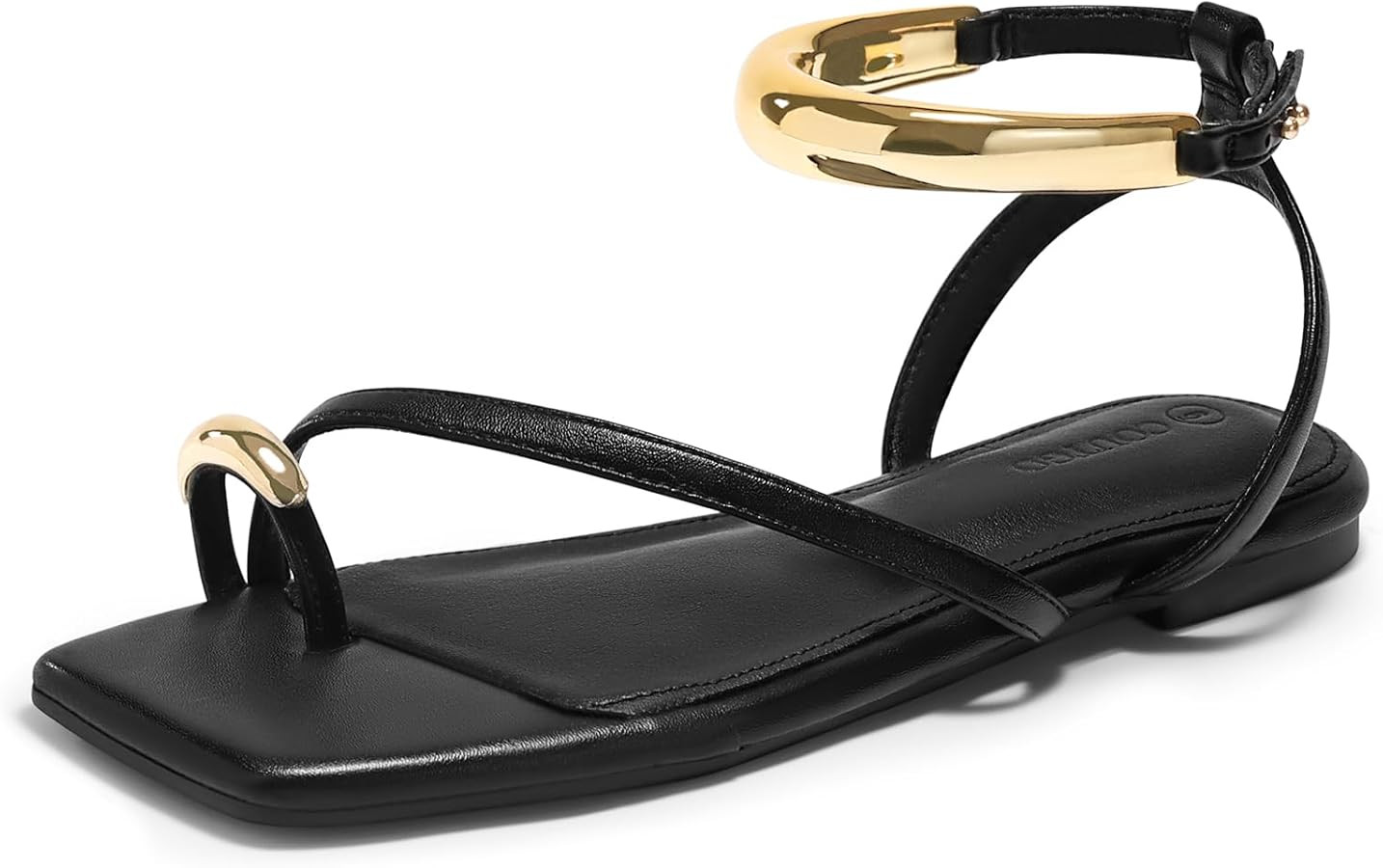 Coutgo Womens Strappy Flat Sandals Flip Flops Open Toe Ring Sandals Metal Ankle Strap Summer Beac... | Amazon (US)