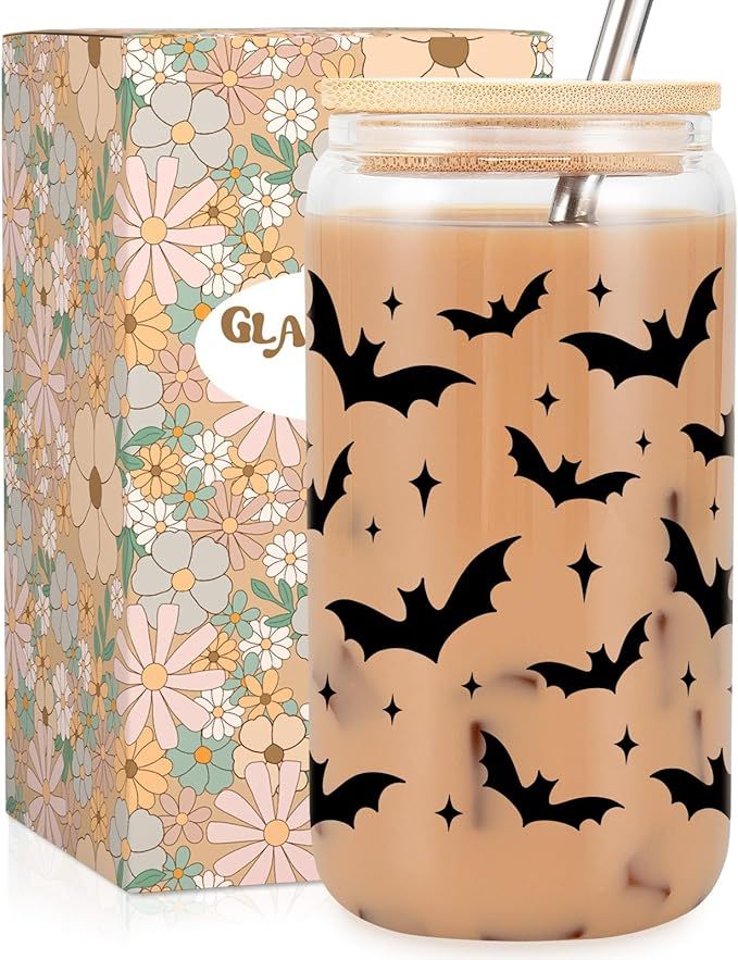 Fairy's Gift Halloween Bats Cup, Halloween Spooky Gifts, Gothic Bat Glass Cup, Cute 16 oz Iced Co... | Amazon (US)