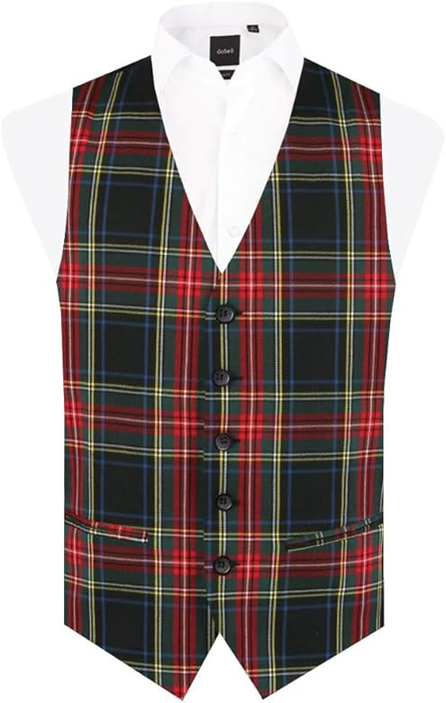 Dobell Mens Green Tartan Vest Regular Fit 5 Button Waistcoat | Amazon (US)