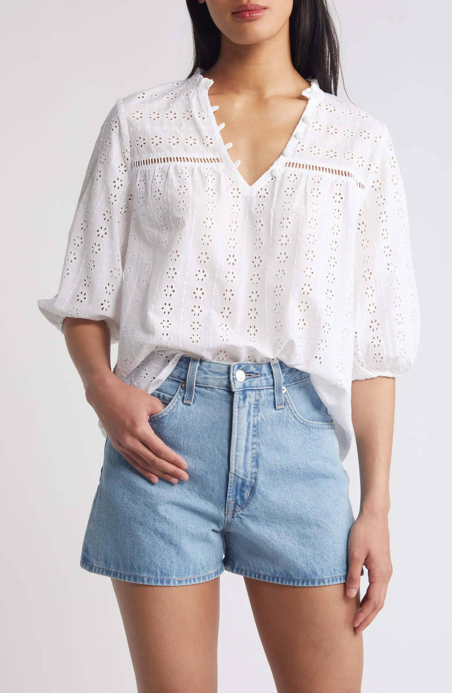 Eyelet Puff Sleeve Cotton Top | Nordstrom
