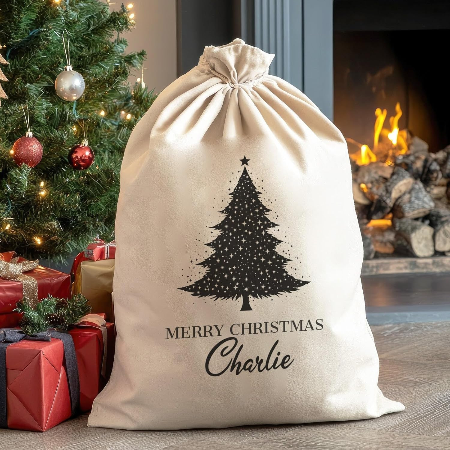 Personalised Name Merry Christmas & Tree - Christmas Santa Sack | Amazon (UK)