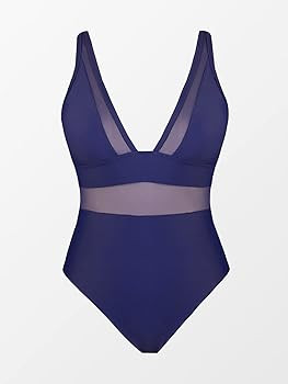 CUPSHE Women Plus Size One Piece Swimsuit V Neck Mesh Sheer Tummy Control Bathing Suit with Adjustab | Amazon (US)