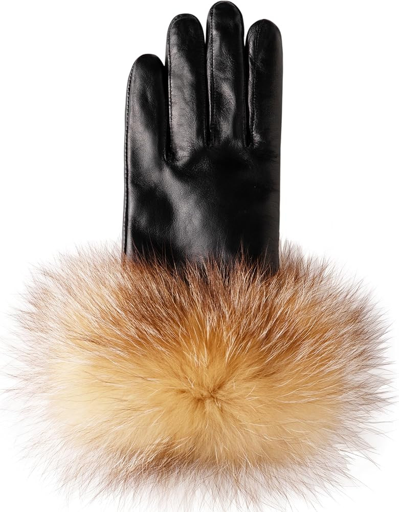VIKIDEER Super Warm Fur Lined Leather Gloves Women Raccoon Fur Cuffs Luxurious Touchscreen Textin... | Amazon (US)