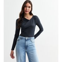 Women's Blue Slinky Draped Neck Long Sleeve Top New Look | New Look (UK)