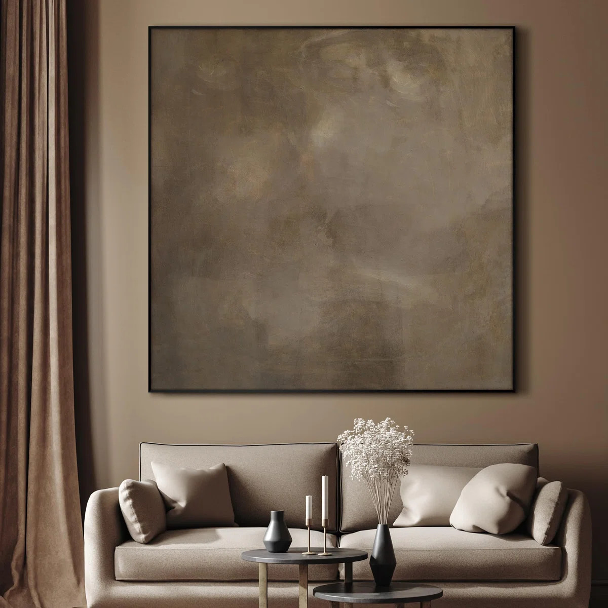 Extra Large Wall Art Fabric Print - Warm Taupe Abstract Artwork Decor for Living Room or Bedroom ... | Wayfair North America