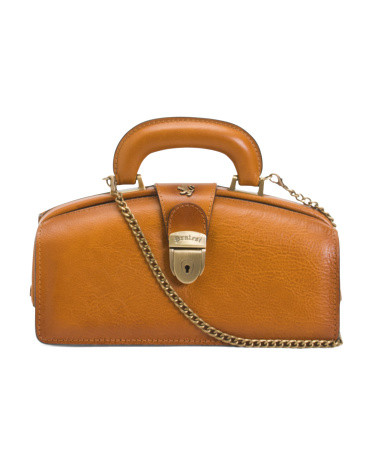 Made In Italy Leather Doctor Bag Satchel With Kiss Lock Closure | TJ Maxx