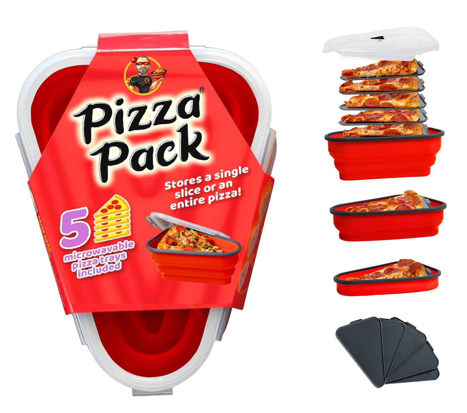 The Perfect Pizza Pack™ - Reusable Pizza Storage Container with 5 Microwavable Serving Trays - ... | Amazon (US)