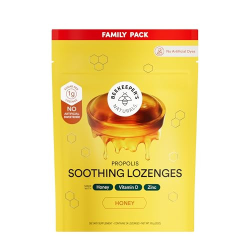 Beekeeper's Naturals Soothing Honey Cough Drops - Immune Support with Vitamin D, Zinc and Propolis Throat Soothing Lozenges, 24 Ct | Amazon (US)