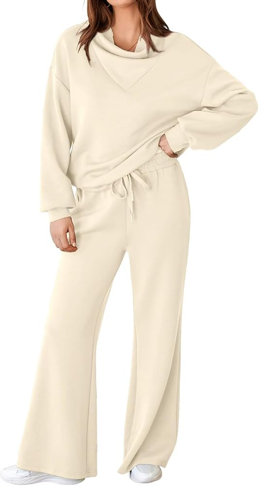 Aleumdr Women's 2 Piece Outfits Lounge Set Mock Neck Long Sleeve Sweatshirt With Wide Leg Pants S... | Amazon (US)