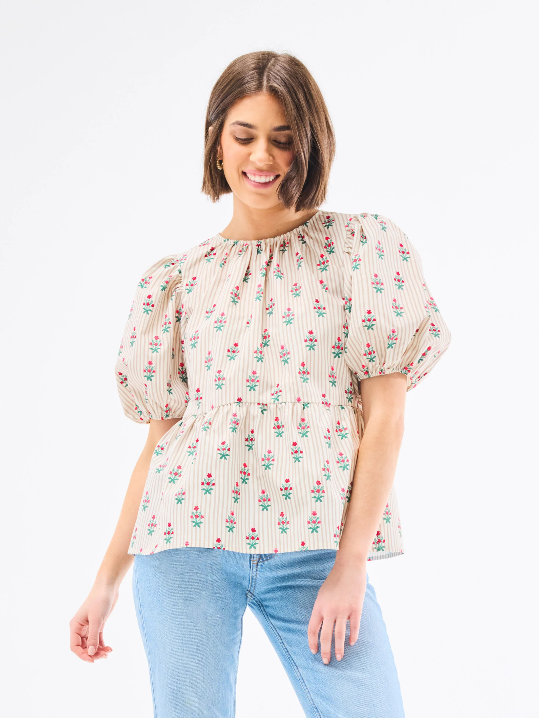 FINAL SALE - Nina Top | Cottage Stripes Tan | Mary Square