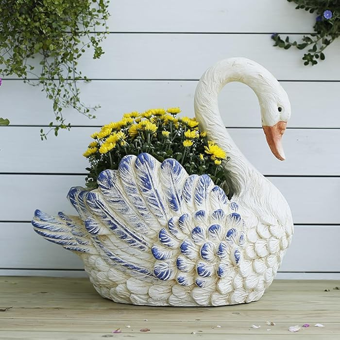 Swan Plant Pots with Drainage, Planter for Indoor/Outdoor Plants, Garden Statues Pot for Plants, ... | Amazon (US)