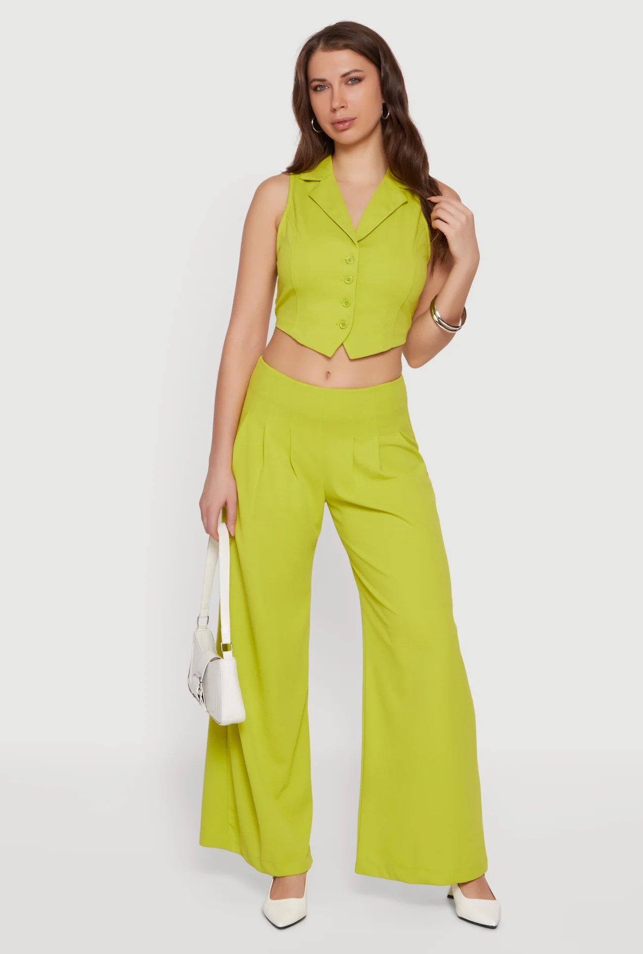 Solid Crepe Knit Pleated Wide Leg Palazzo Pants | Rainbow Shops