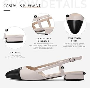 Slingback Flats for Women Two Toned Double Strap Block Low Heel Flats Classic Womens Sandals Comf... | Amazon (US)