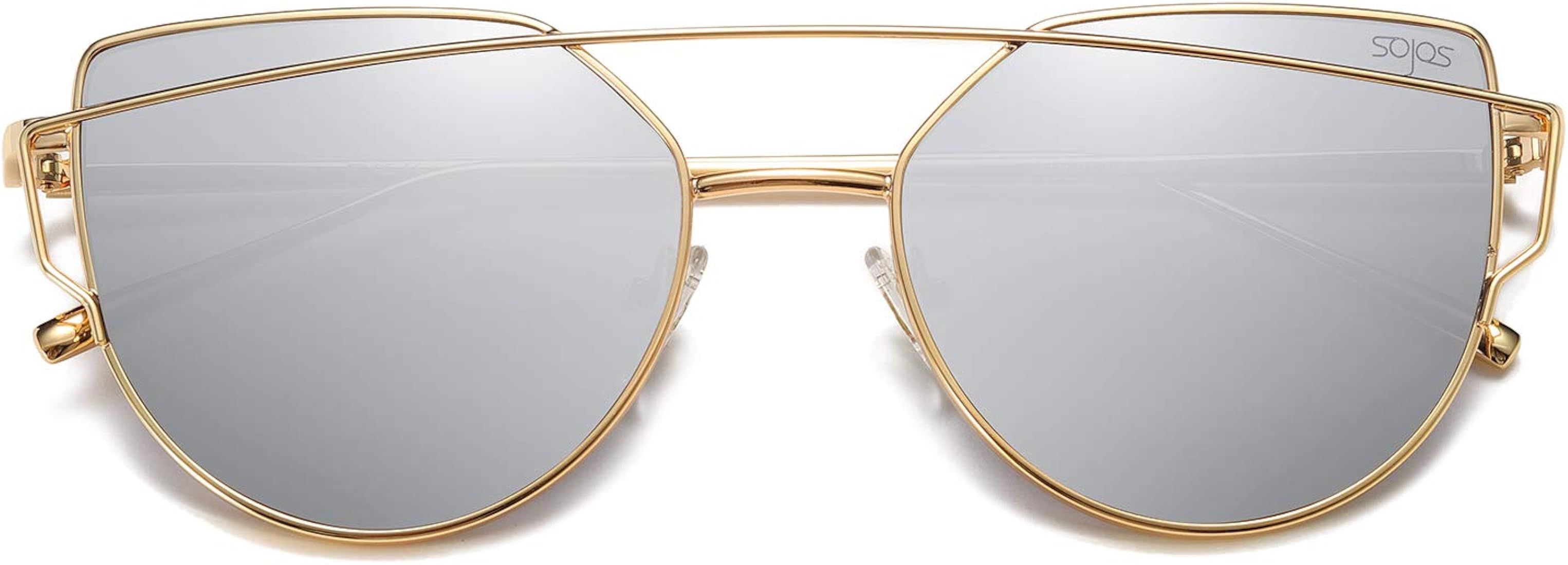 SOJOS Cat Eye Sunglasses for Women Fashion Designer Style Mirrored Lenses | Amazon (US)