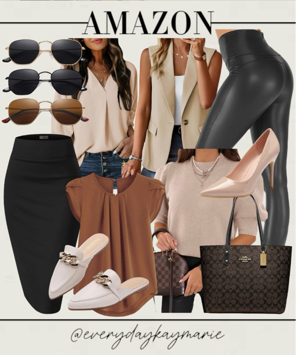 Business fashion faves from Amazon💕

Business attire, sunglasses, slip ons, Fox fur leggings, work blouse, coach purse, work outfit