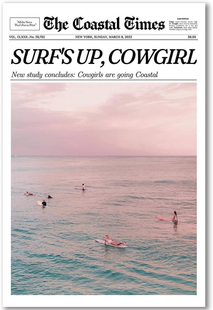 Trendy Wall Art Aesthetic Preppy Poster Champagne The New York News Canvas Print Retro Music Wall... | Amazon (US)