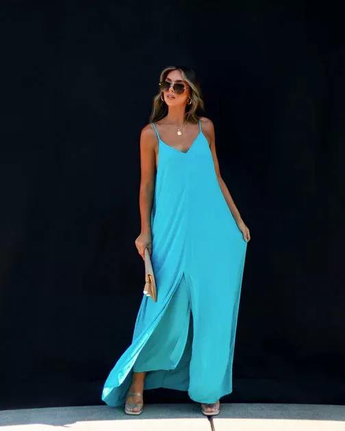 Olsen Slit Maxi Dress - Turquoise curated on LTK