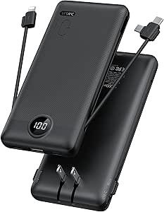 VRURC Portable Charger Built-in Cables and AC Wall Plug, USB C Power Bank 10000mAh, [2023 Upgrade... | Amazon (US)