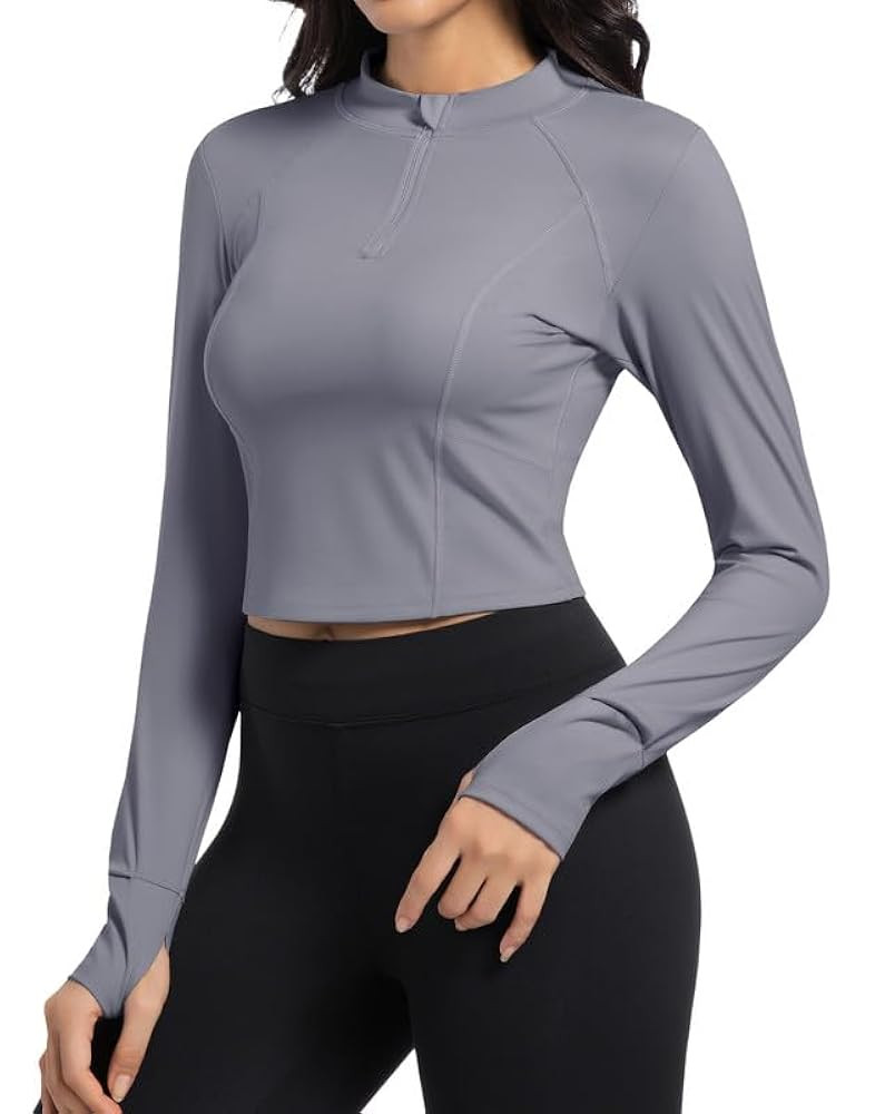 Long Sleeve Workout Tops for Women Quarter Zip Pullover UPF 50+ Athletic Shirts Quick Dry Crop Go... | Amazon (US)