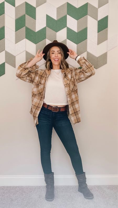 This brown flannel Shacket is in heavy rotation this season. I dressed up this jeans and a tee look with some boots and a fedora for a casual chic look that would be a perfect Thanksgiving outfit! Most of these are on sale now for early Black Friday deals.

Tall girl fashion | fall fashion | holiday outfit |  Amazon fashion | Old Navy

#LTKstyletip #LTKfindsunder100 #LTKsalealert