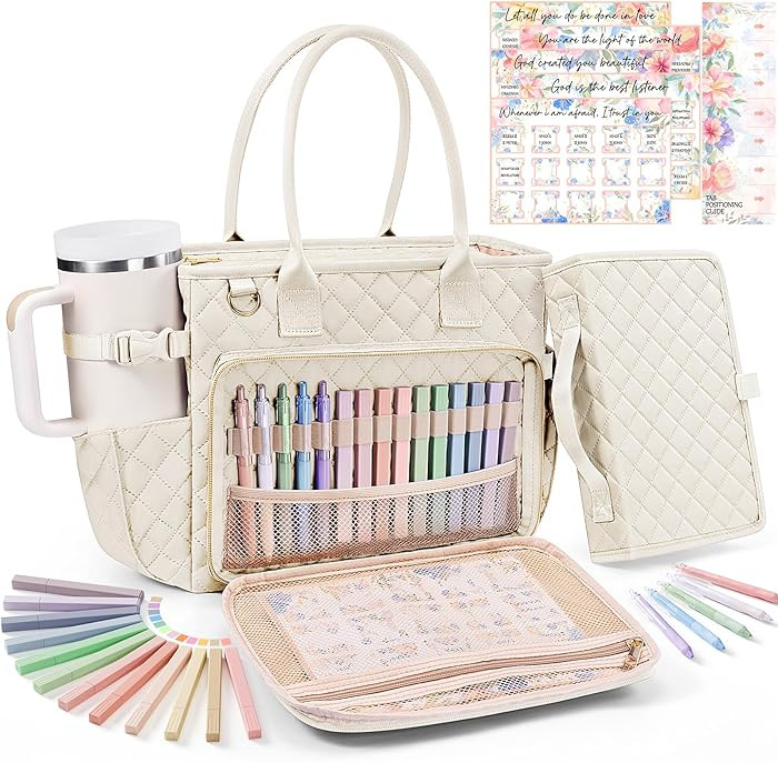 Large Bible Bag with Bible Cover Case for Women, Quilted Church Tote Bag Carrying Case w/Shoulder... | Amazon (US)