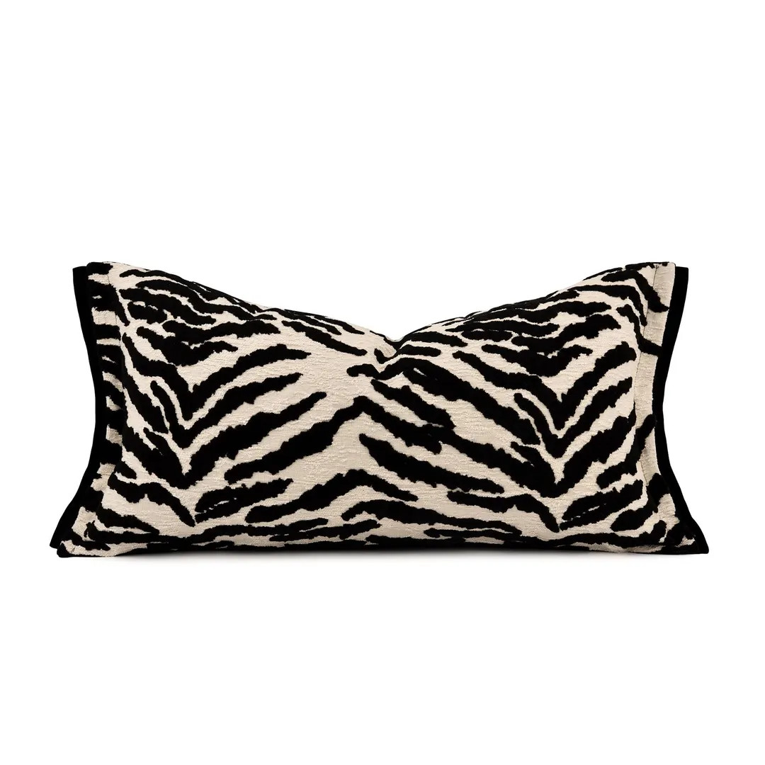 Zebra cut velvet lumbar pillow cover, black & ivory, modern luxury animal print, sofa accent | Etsy (US)
