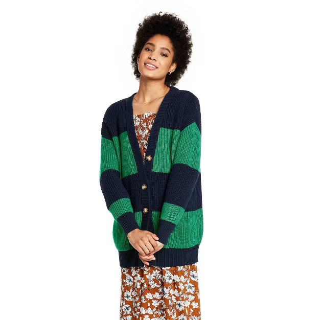 Women's Rugby Stripe Cardigan Sweater - La Ligne x Target Green/Navy | Target