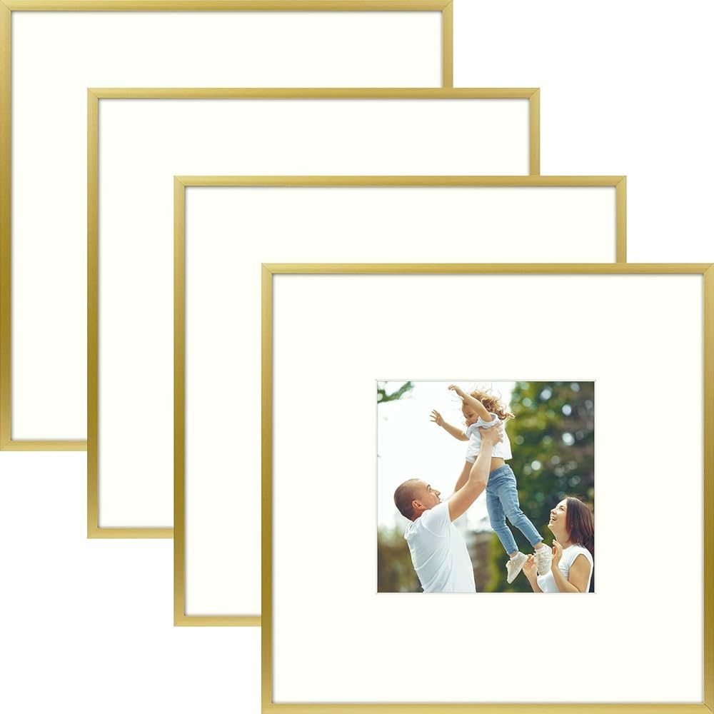 Golden State Art, Aluminum Picture Frame and Real Glass -8x8 Picture Frame with Mat for 4x4 Photo... | Amazon (US)