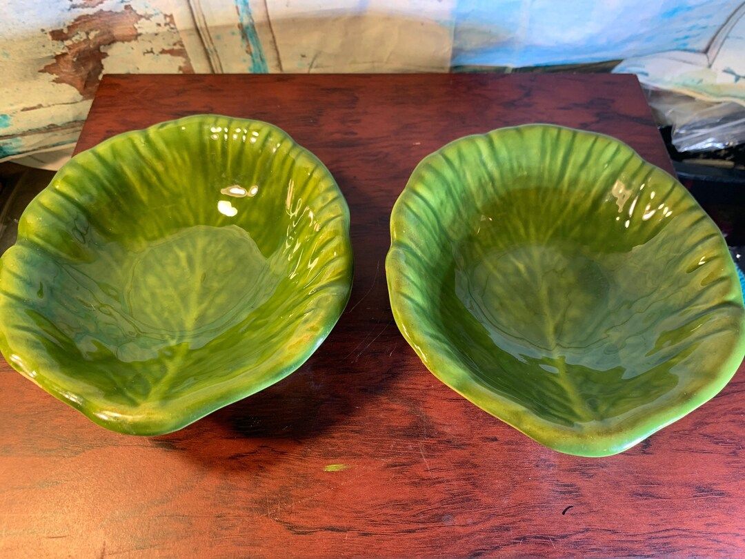 Cabbage Bowls- Set of Two Ceramic Vintage Cabbage Leaf Shaped Bowls Made in Holland in Excellent ... | Etsy (US)