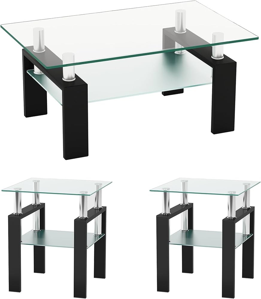 IANIYA Modern Tempered Glass Coffee Table Set - 3 Piece Living Room Table Set - Sleek Design, Hig... | Amazon (US)