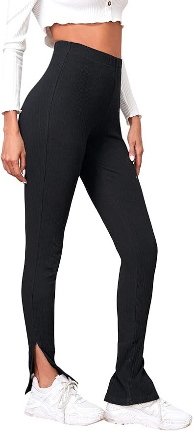 Verdusa Women's Casual Split Hem Elastic High Waist Skinny Leggings Long Pants | Amazon (US)