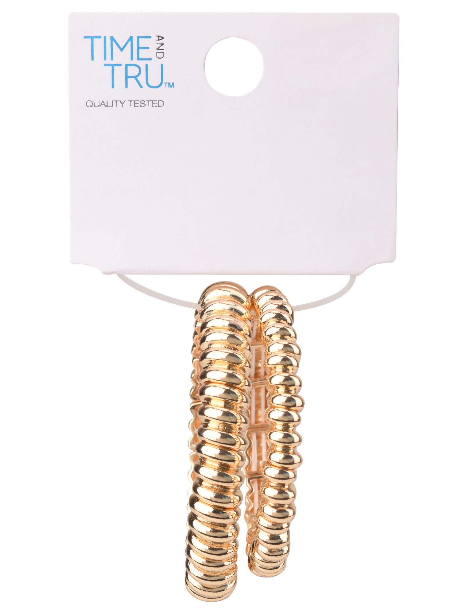 Time and Tru Women's Gold-Tone Textured Metal Stretch Bracelet Set, 2 Piece | Walmart (US)