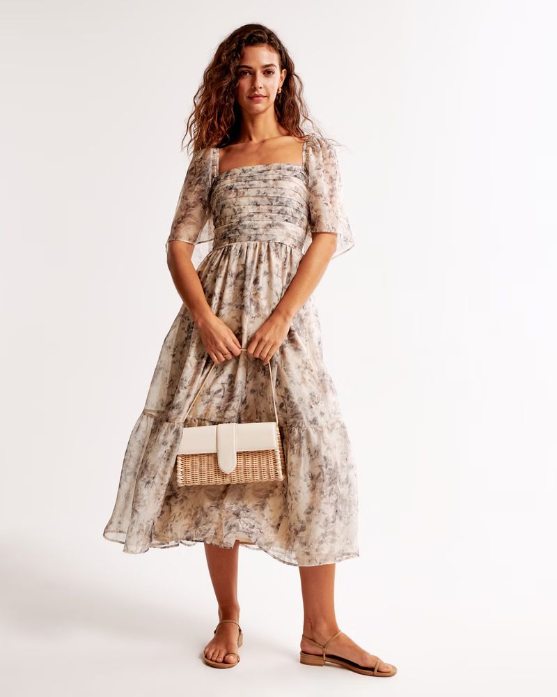 Women's The A&F Emerson Angel Sleeve Midi Dress | Women's New Arrivals | Abercrombie.com | Abercrombie & Fitch (US)