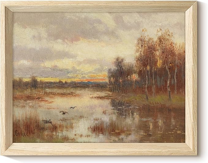 VIYYIEA Wooden Textures Framed Wall Art,Fall Landscape Canvas Wall Decor, Lakes in Autumn Art Pai... | Amazon (US)