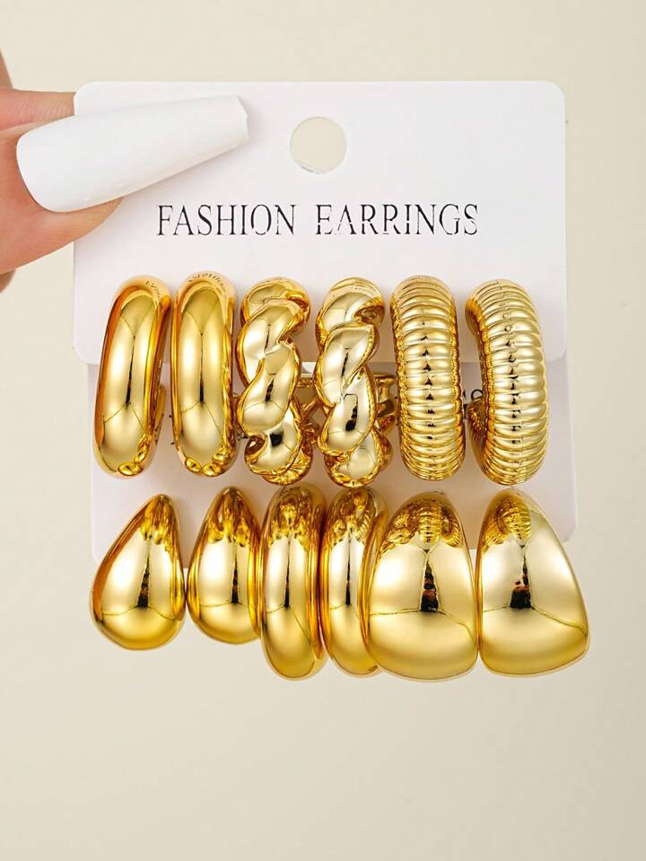 12pcs Minimalist Twisted Wide Hoop Earrings Set For Women, Perfect For Date, Vacation, Daily Wear... | SHEIN