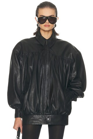 Helsa The Shirred Oversized Leather Jacket in Black from Revolve.com | Revolve Clothing (Global)