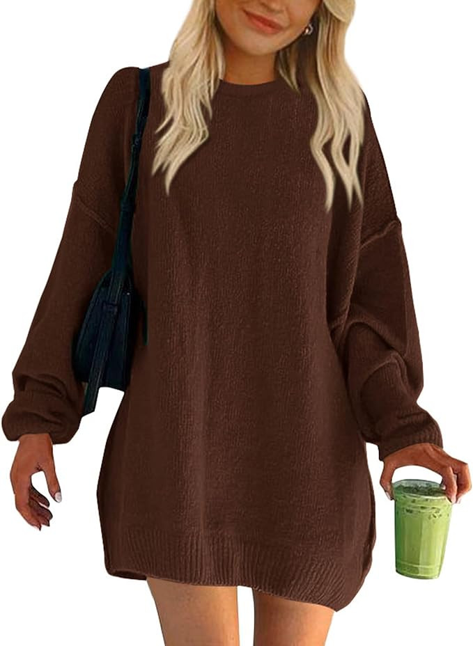 BTFBM 2025 Womens Sweaters Casual Crewneck Long Sleeve Oversized Sweater Dress Fall Winter Loose ... | Amazon (US)