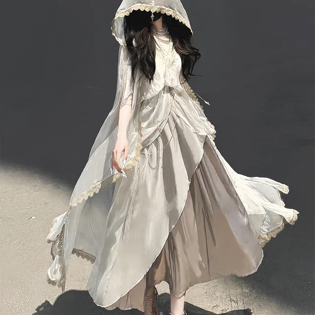 GOGO Girl - Short-Sleeve Asymmetrical A-Line Dress / Cape | YesStyle | YesStyle.com