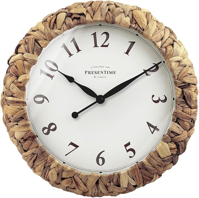 Presentime & Co. Farmhouse Series, Rustic Woven Clock, 14 inch, Natural Woven Water Hyacinth/Sea ... | Amazon (US)