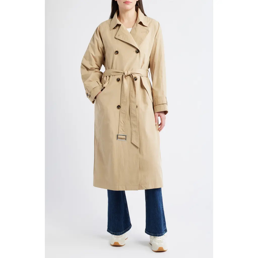 Bernardo Long Double Breasted Trench Coat in Crisp Khaki at Nordstrom Rack, Size Medium | Nordstrom Rack
