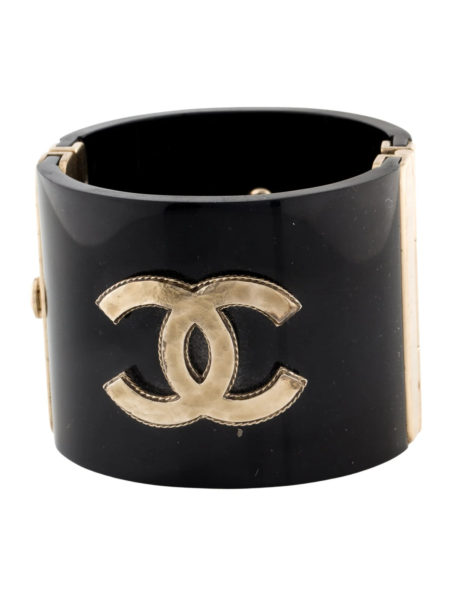 Chanel Resin CC Hinged Bangle Bracelet - Black Cuff, Bracelets - CHA1381289 | The RealReal | The RealReal