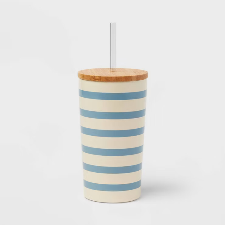 17.5oz Bamboo Straw Tumblers White/Blue Stripe - Threshold™ | Target