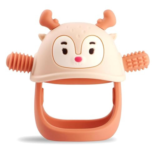 Smily Mia Teething Toys/Teethers for Babies 6-12 Months, Reindeer Baby Chew Toy 3-6 Months for Teething Relief, Get-A-Grip Baby Hand Teether, Silicone Teething Mittens for 0-6Months, Nude | Amazon (US)