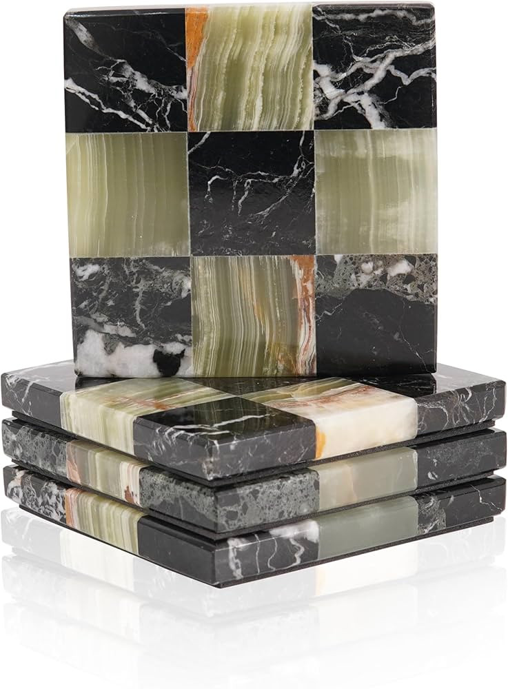 Marble Coasters Set of 4, 4" Zebra Black & Green Coasters, Handmade Decorative Home Accessories, ... | Amazon (US)